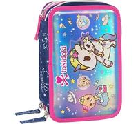 PRESTIGE & DELUXE Astuccio Tokidoki Scuola Elementare Triplo scomparto, Portapenne e Portamatite Pieno con 18 Matite Colorate, 18 Pennarelli + omaggio portachiavi paillettes e penna colorata