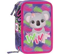 PRESTIGE & DELUXE Astuccio WWF Koala Scuola Elementare Triplo scomparto, Portapenne e Portamatite Pieno con 18 Matite Colorate, 18 Pennarelli + omaggio portachiavi paillettes e penna colorata