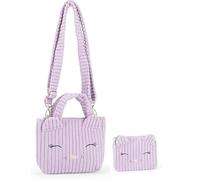 PRESTIGE & DELUXE Borsa con Tracolla - Shopping Bag Mofu Mofu Gattina Dim. 32 x 34 cm con Portafoglio - tessuto vellutato colore Lilla Viola per donna + portachiave