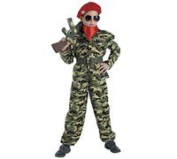 PRESTIGE & DELUXE Costume Vestito Carnevale Rambo Militare Green Bere 5 6 7 8 9 10 11 12 13 14 (9-10 Anni Altezza Bimba/o 140 cm)