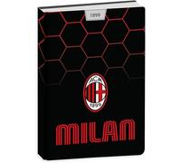 PRESTIGE & DELUXE Diario Milan Rete rossoneri F.to standard 18 x 14 cm per la scuola 2025/2026 - copertina imbottita + Omaggio portachiave calcio
