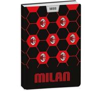 PRESTIGE & DELUXE Diario Milan Simboli rossoneri F.to standard 18 x 14 cm per la scuola 2025/2026 - copertina imbottita + Omaggio portachiave calcio