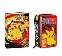 PRESTIGE & DELUXE Diario scuola compatibile con Pokemon 2025-2026 F.to Standard 20x15 cm + Astuccio Scuola 3 piani completo di cancelleria + portachiave personaggio
