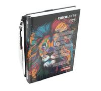 PRESTIGE & DELUXE Diario Scuola Tinta Unita 2025/2026 Nero Leone - 12 Mesi Datato 384 Pagine Dim. 18 x 14 cm - Kit Accessori con Bustina Mesh + portachiave fischietto e penna multicolore