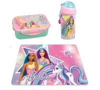 PRESTIGE & DELUXE Kit merenda colazione compatibile con Barbie Sirena 3 pezzi Borraccia, portamerenda e Tovaglia per bambine