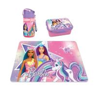 PRESTIGE & DELUXE Kit merenda colazione compatibile con Barbie unicorno 3 pezzi Borraccia, portamerenda e Tovaglia per bambine