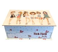PRESTIGE & DELUXE Portagioie per Ragazza Bambina con Specchio e Cassetto Beauty Case per Anelli e Gioielli - Tema Tick Tock Girls love con cuori dim.14 x 20 x 8 cm