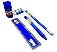 PRESTIGE & DELUXE Set scrittura Scuola Stumble Guys, include matita con gomma + righello + temperino + gomma + penna cancellabile con omaggio portachiave personaggio