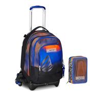 PRESTIGE & DELUXE Trolley Jack-3WD Scuola Shadefull Boy Ragazzo con zaino staccabile + Astuccio 3 piani + 7 penne a scatto e portachiave fischietto