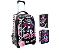 PRESTIGE & DELUXE Trolley Zaino compatibile con Harley Quinn per la scuola Bambine + Astuccio 3 piani + diario + omaggio 7 penne e portachiave paillettes