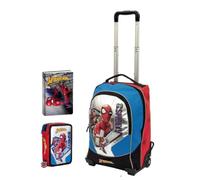 PRESTIGE & DELUXE Trolley Zaino compatibile con Spider5man Go Spidey - per la scuola primari Bambini + Astuccio 3 piani completo di cancelleria + diario + Kit penne e portachiave fischietto