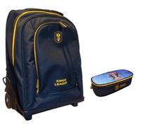 PRESTIGE & DELUXE Trolley Zaino - King League Patch Intercambiabile - per la scuola primari Bambini + Kit penne e portachiave calcio + astuccio ovale GEAR 7 zip + set penne e portachiave calcio
