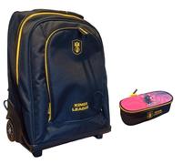 PRESTIGE & DELUXE Trolley Zaino - King League Patch Intercambiabile - per la scuola primari Bambini + Kit penne e portachiave calcio + astuccio ovale ALPAK-FC zip + set penne e portachiave calcio
