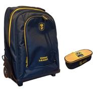 PRESTIGE & DELUXE Trolley Zaino - King League Patch Intercambiabile - per la scuola primari Bambini + Kit penne e portachiave calcio + astuccio ovale TRM FC zip + set penne e portachiave calcio