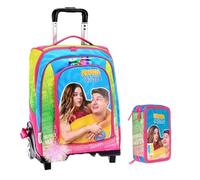PRESTIGE & DELUXE Trolley Zaino Ninna & Matti per la scuola Bambine giallo azzurro verde rosa + Astuccio 3 piani + omaggio 7 penne e portachiave paillettes