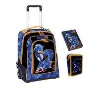 PRESTIGE & DELUXE Trolley zaino Scuola Sonic 2 + astuccio 3 piani completo di cancelleria + diario 2024/2025 + omaggio orologio digitale Sonic e 7 penne cancellabili