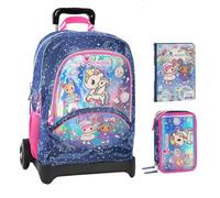 PRESTIGE & DELUXE Trolley Zaino Scuola Staccabile Tokidoki per bambine + astuccio 3 piani completo di cancelleria + diario 2025/2026 + 7 Penne Scatto cancellabili e portachiave pailettes