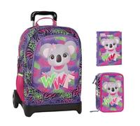 PRESTIGE & DELUXE Trolley Zaino Scuola Staccabile WWF Koala Fucsia per bambine + astuccio 3 piani completo di cancelleria + diario 2025/2026 + 7 Penne Scatto cancellabili e portachiave pailettes