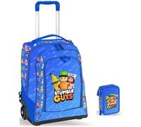PRESTIGE & DELUXE Trolley Zaino Scuola Stumble Guys blu + Astuccio 3 piani completo + omaggio 7 penne cancellabili e portachiave personaggio