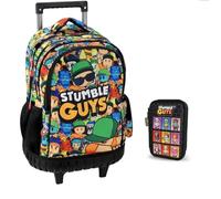 PRESTIGE & DELUXE Trolley Zaino Scuola Stumble Guys Tondo 3 Scomparti zip per bambini primaria media + astuccio 3 piani completo + Set scrittura