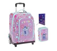 PRESTIGE & DELUXE Trolley Zaino Stitch per la scuola elementare Bambine + Astuccio 3 piani + Agenda 2025/2026 + omaggio 7 penne e portachiave paillettes