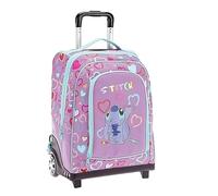 PRESTIGE & DELUXE Trolley Zaino Stitch per la scuola elementare Bambine con Ruote e Asta Telescopica, Linea 2025-2026, 45 x 34,5 x 21 cm + omaggio 7 penne e portachiave paillettes