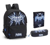PRESTIGE & DELUXE Zaino americano Vos-Phobia Nero/Blu Phobia- scuole medie o superiori + astuccio ovale zip + diario 2025/2026 + omaggio 7 penne e portachiave fischietto