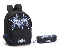 PRESTIGE & DELUXE Zaino americano Vos-Phobia Nero/Blu Phobia- scuole medie o superiori + astuccio ovale zip + omaggio 7 penne e portachiave fischietto