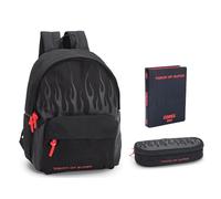 PRESTIGE & DELUXE Zaino americano Vos-Phobia Nero/Rosso Vision Super - scuole medie o superiori + astuccio ovale zip + diario 2025/2026 + omaggio 7 penne e portachiave fischietto