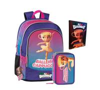 PRESTIGE & DELUXE Zaino Brainrot Ballerina Cappuccina 3 scomparti zip per scuola primaria + Astuccio 3 piani completo di cancelleria + Diario + set scrittura,portachiave Brainrot e 10 card