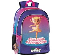 PRESTIGE & DELUXE Zaino Brainrot Ballerina Cappuccina 3 scomparti zip per scuola primaria + set scrittura,portachiave Brainrot e 10 card