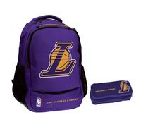 PRESTIGE & DELUXE Zaino compatibile con NBA Lakers viola 2 scomparti Dim: 43 cm x 30 cm x 17 cm, Schienale E Spallacci Imbottiti per scuola e tempo libero + Astuccio zip doppio scomparto