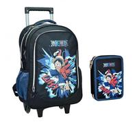 PRESTIGE & DELUXE Zaino Scuola 0ne Piece Nero Tondo 3 Scomparti zip per bambini primaria media + Astuccio 2 piani completo