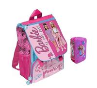 PRESTIGE & DELUXE Zaino scuola compatibile con Barbie Be The Boss estensibile per bambine scuola primaria + Astuccio 3 piani completo + Kit scrittura penne cancellabili