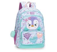 PRESTIGE & DELUXE Zaino Scuola Mofu Mofu Pinguino organizzato tondo per bambine + 7 Penne Scatto cancellabili e portachiave pailettes