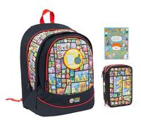 PRESTIGE & DELUXE Zaino Scuola Pera Toons Round Xl tondo 3 scomparti + Astuccio 3 piani completo + Diario 2024/2025 + 7 Penne Scatto cancellabili con portachiave fischietto