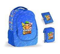 PRESTIGE & DELUXE Zaino Scuola Stumble Guys Tondo 3 scomparti + Astuccio 3 piani completo + Diario 2024/2025 + omaggio 7 penne cancellabili e portachiave personaggio
