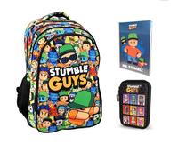 PRESTIGE & DELUXE Zaino Scuola Stumble Guys Tondo 3 Scomparti zip per bambini primaria media + astuccio 3 piani completo + Diario + Set scrittura e portachiave personaggio