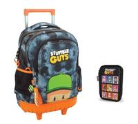 PRESTIGE & DELUXE Zaino Scuola Stumble Guys Tondo 3 Scomparti zip per bambini primaria secondaria + astuccio 3 piani completo + Set scrittura Stumble Guys e portachiave personaggio