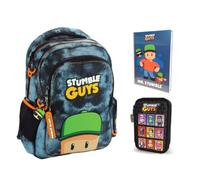 PRESTIGE & DELUXE Zaino Scuola Stumble Guys Tondo 3 Scomparti zip per bambini primaria secondaria + astuccio 3 piani completo + Diario + Set scrittura e portachiave personaggio Stumble Guys