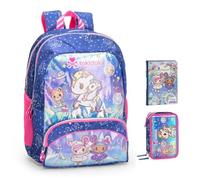 PRESTIGE & DELUXE Zaino Scuola Tokidoki organizzato tondo per bambine + astuccio 3 piani completo di cancelleria + diario 2025/2026 + 7 Penne Scatto cancellabili e portachiave pailettes