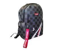 PRESTIGE & DELUXE Zaino Scuola ufficio università Disegno 38 grafica a scacchi grigio con squalo dim. 40x30x16 cm + 7 Penne Scatto cancellabili e portachiave fischietto