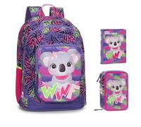 PRESTIGE & DELUXE Zaino Scuola WWF Koala Fucsia per bambine + astuccio 3 piani completo di cancelleria + diario 2025/2026 + 7 Penne Scatto cancellabili e portachiave pailettes