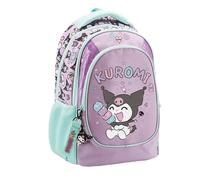 PRESTIGE & DELUXE Zaino Tondo 3 scomparti Kuromi per la scuola primari Bambine e ragazze, Schienale E Spallacci Imbottiti + Kit penne e portachiave paillettes