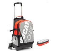 PRESTIGE & DELUXE Zaino Trolley 3 ruote Ducati Corse, 2 Scomparti per scuola primaria e secondaria ragazzo bambino, comodo, sicuro, veloce e divertente + Astuccio ovale zip