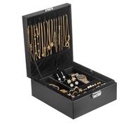 Prestige & Fancy Grande portagioie - Portagioie a 2 strati per orecchini, collane, anelli, bracciali e accessori, elegante scatola organizer per gioielli in pelle PU stile coccodrillo | nero