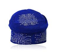 PrestigeApplause Royal Blue African Nigerian Aso Oke Men Groom Fila Cap, Stone Embellded, Party Wear Fashion