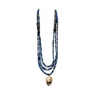 PrestigeApplause Set di collana da uomo con perline africane della Nigeria, blu notte con oro, braccialetto multistrato con ciondolo extra lungo, Misura unica, Perline africane, Nessuna pietra