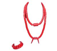 PrestigeApplause Set di collana e braccialetto tradizionali da uomo e donna, con perline di corallo rosso africano Edo Igbo e zanna, gioielli da matrimonio nigeriani, One size, Acrilico, Nessuna