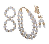 PrestigeApplause Set di gioielli con perline di cristallo bianche e dorate fatte a mano, set di gioielli africani in Nigeria per matrimonio, collana, braccialetto,